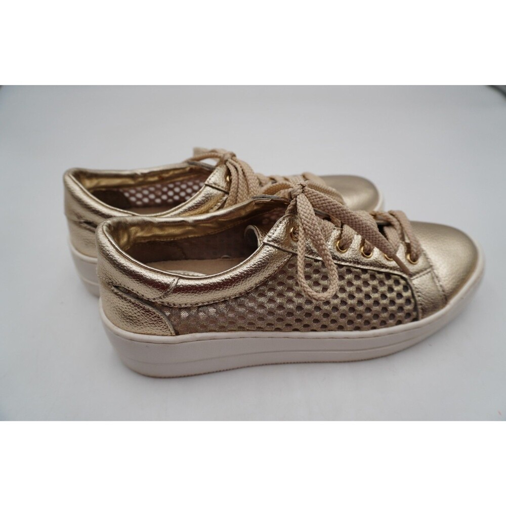 Steven by Steve Madden Napa Metallic Gold Leather Sneakers Mesh Panels Size 7M